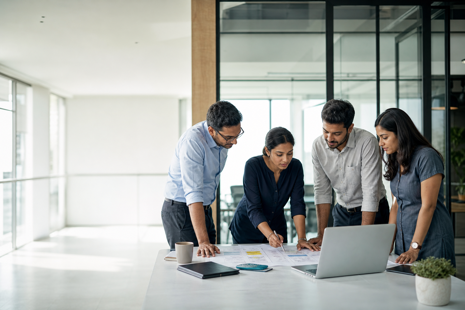 Indian technology consultants reviewing a product roadmap together